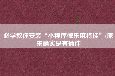 必学教你安装“小程序微乐麻将挂”(原来确实是有插件