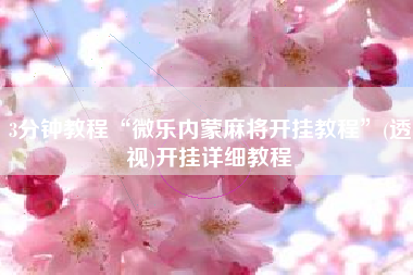 3分钟教程“微乐内蒙麻将开挂教程”(透视)开挂详细教程