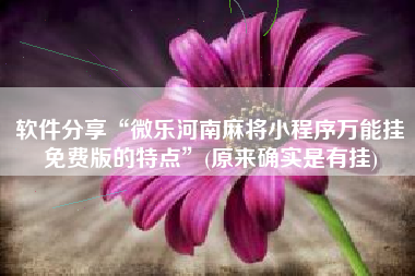 软件分享“微乐河南麻将小程序万能挂免费版的特点”(原来确实是有挂)