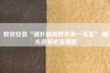 教你安装“德扑翻前胜率表一览表	”(曝光透视必备猫腻