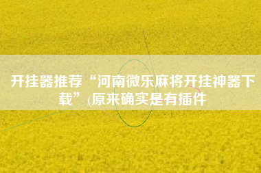 开挂器推荐“河南微乐麻将开挂神器下载”(原来确实是有插件