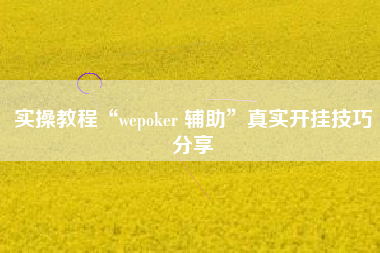 实操教程“wepoker 辅助”真实开挂技巧分享