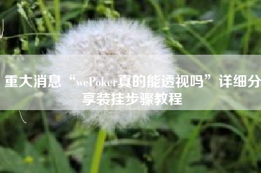 重大消息“wePoker真的能透视吗”详细分享装挂步骤教程
