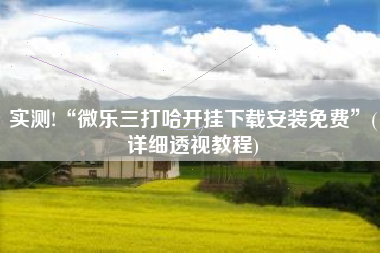 实测!“微乐三打哈开挂下载安装免费”(详细透视教程)