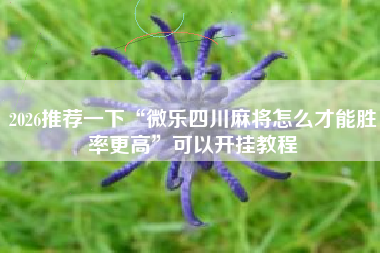 2026推荐一下“微乐四川麻将怎么才能胜率更高”可以开挂教程