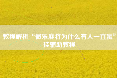 教程解析“微乐麻将为什么有人一直赢	”挂辅助教程