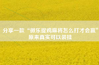 分享一款“微乐捉鸡麻将怎么打才会赢”原来真实可以装挂