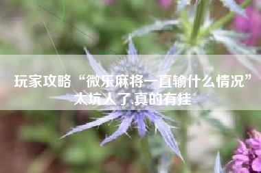 玩家攻略“微乐麻将一直输什么情况”太坑人了,真的有挂