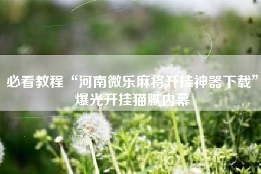 必看教程“河南微乐麻将开挂神器下载	”爆光开挂猫腻内幕