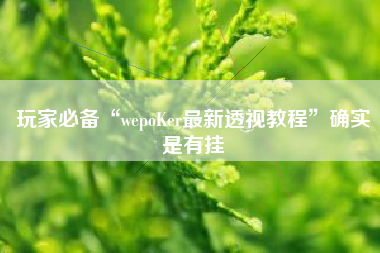玩家必备“wepoKer最新透视教程”确实是有挂
